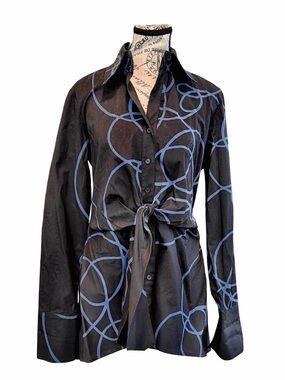 Couleur Abstract Print Tie-Front Blouse | Cotton Stretch | Made in USA | Size S